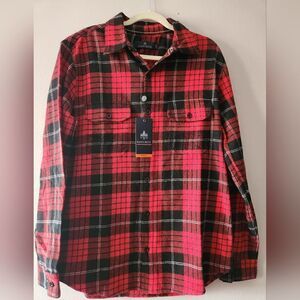 RAINFOREST MEN'S HEAVYWEIGHT PLAID FLANNEL SHIRT BLACK/RED SIZE M